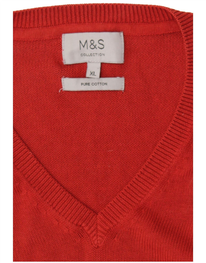 Pulover pentru bărbați Marks & Spencer, cu decolteu în V, XL, bumbac roșu