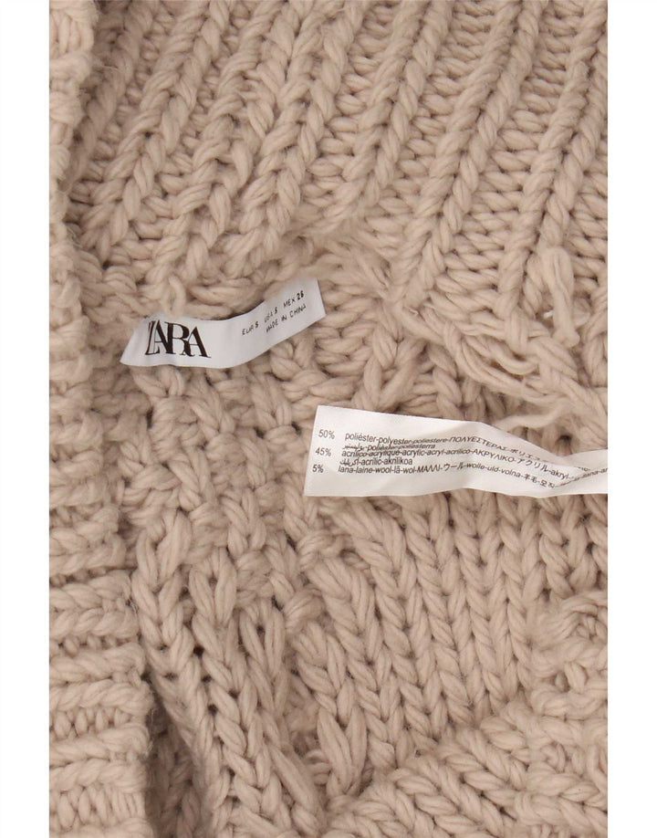 Pulover cardigan deschis supradimensionat pentru femei Zara UK 10 Mic Bej Poliester