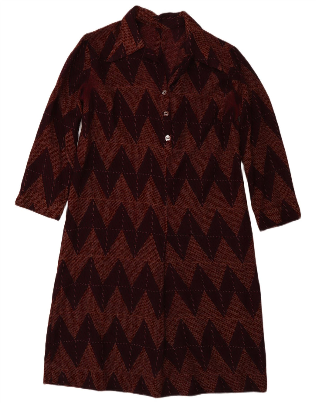 Rochie de bază vintage pentru femei cu mâneci 3/4 UK 12 Burgundy chevron mediu