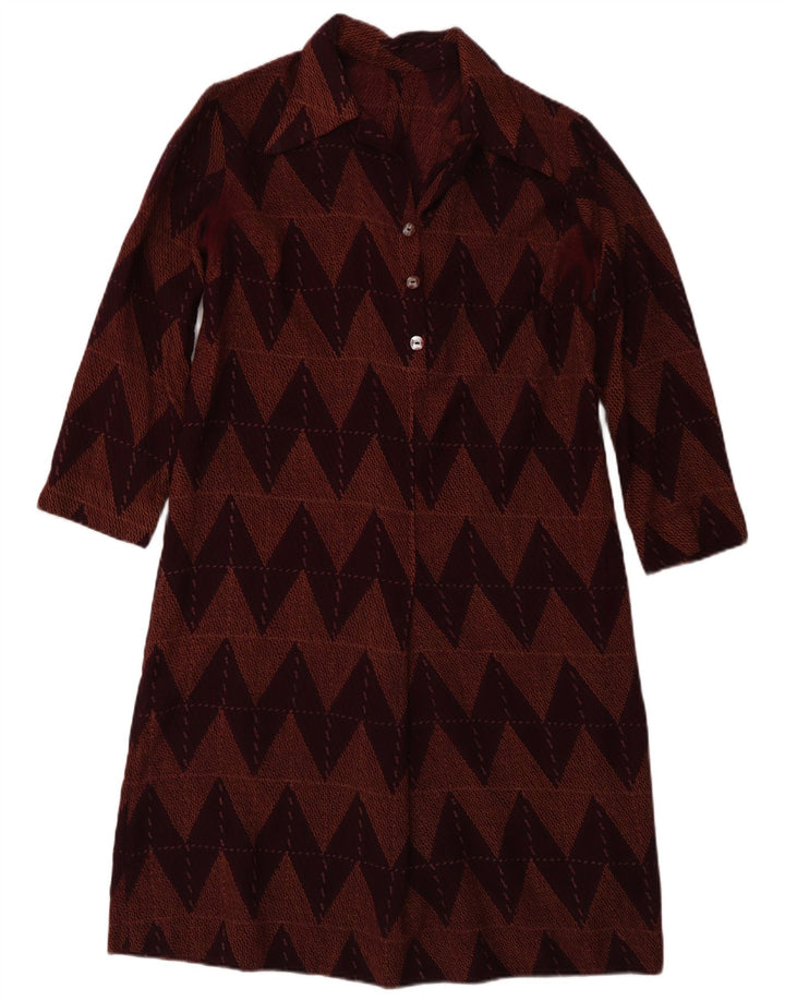 Rochie de bază vintage pentru femei cu mâneci 3/4 UK 12 Burgundy chevron mediu