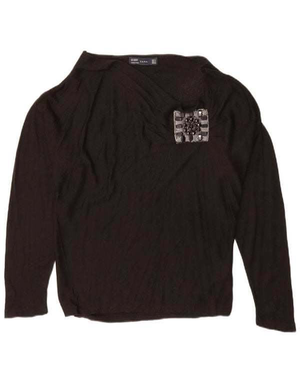 Top femeie Zara cu mânecă lungă UK 14 Medium Black Viscose