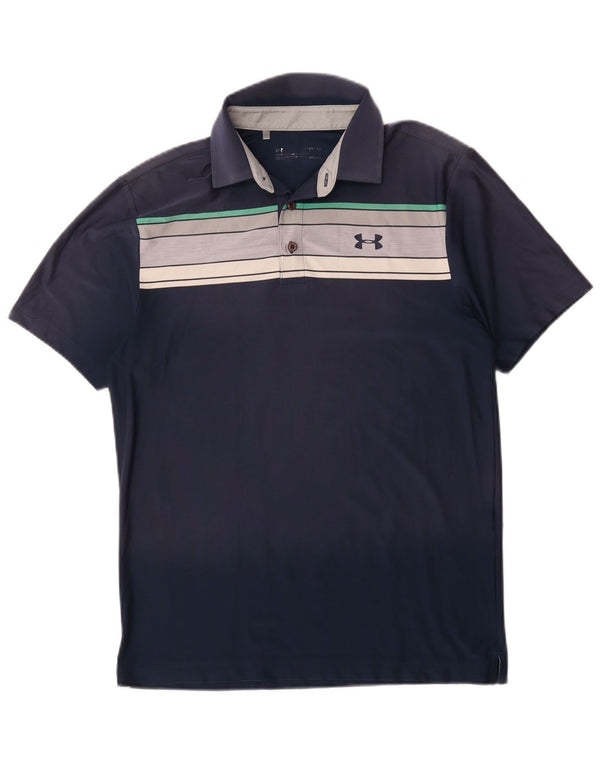 Under Armour Mens Heat Gear Polo Shirt Medium Navy Blue Colourblock