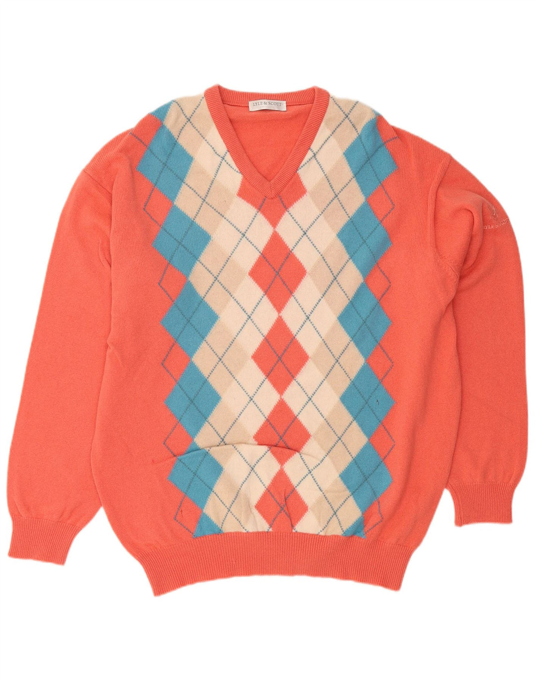 LYLE & SCOTT Pulover cu decolteu în V pentru bărbați XL portocaliu Argyle/Diamond
