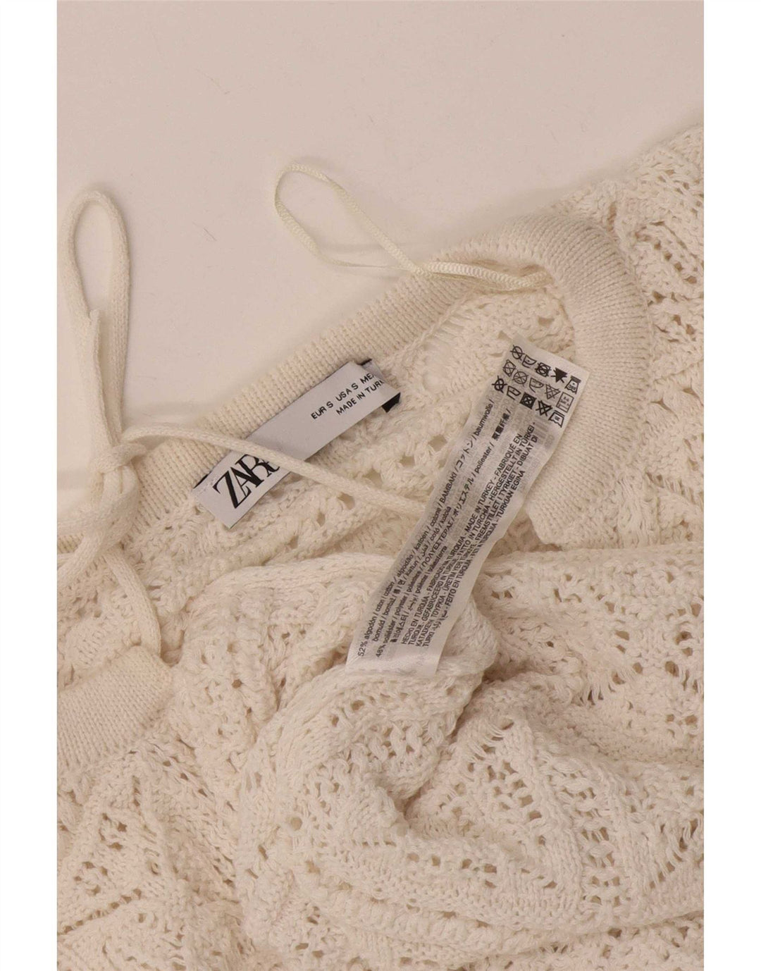 Bluză oversize din croșetat pentru femei Zara UK 10 Bumbac alb mic
