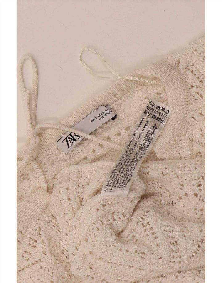 Bluză oversize din croșetat pentru femei Zara UK 10 Bumbac alb mic