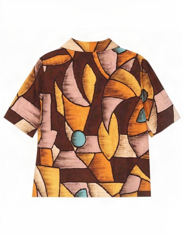Bluză de cămașă vintage pentru femei UK 14 Medium Multicolor Geometric