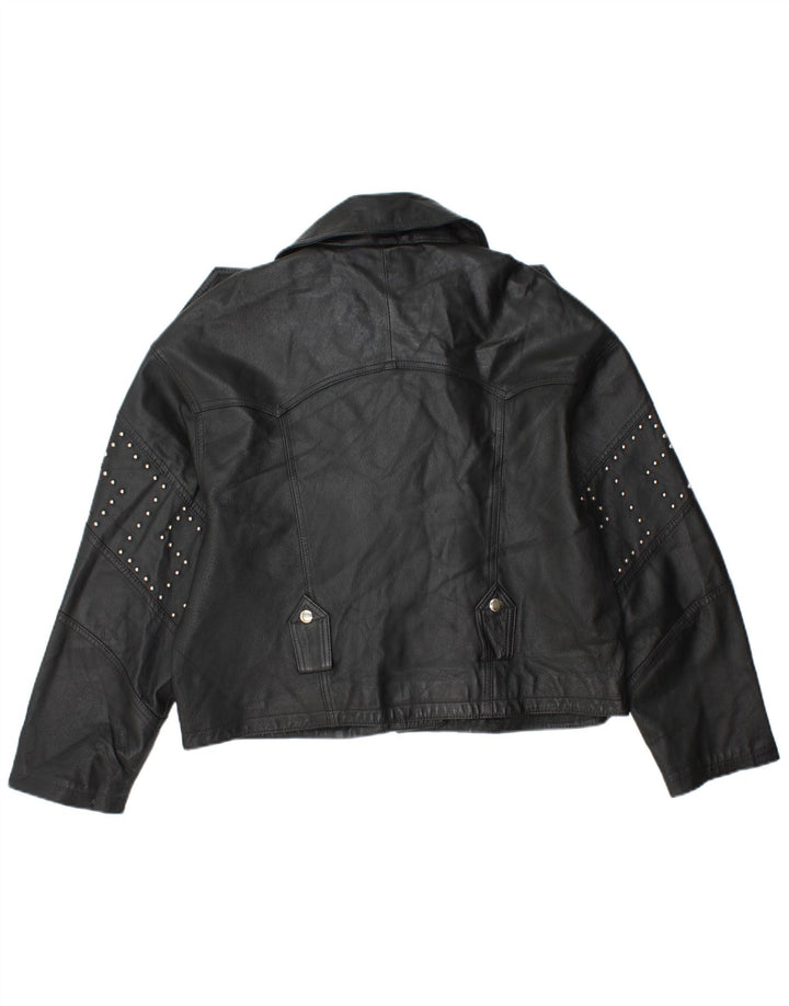 Jachetă de motociclist din piele scurtă pentru femei Front Line UK 14, mare, neagră