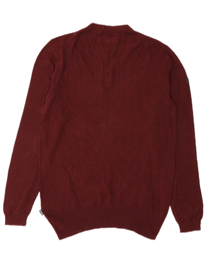 Pulover Superdry pentru bărbați, cu gât crew, bumbac mediu burgundă