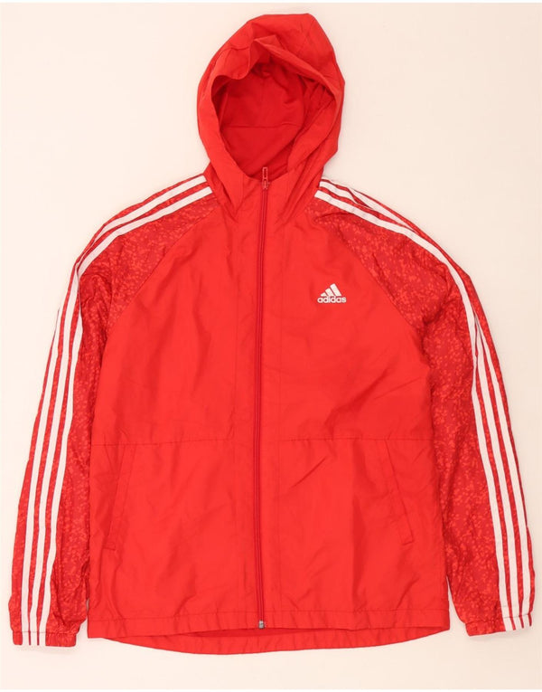 Adidas Boys Hooded Tracksuit Top Jacket 15-16 Years Red Spotted Polyester