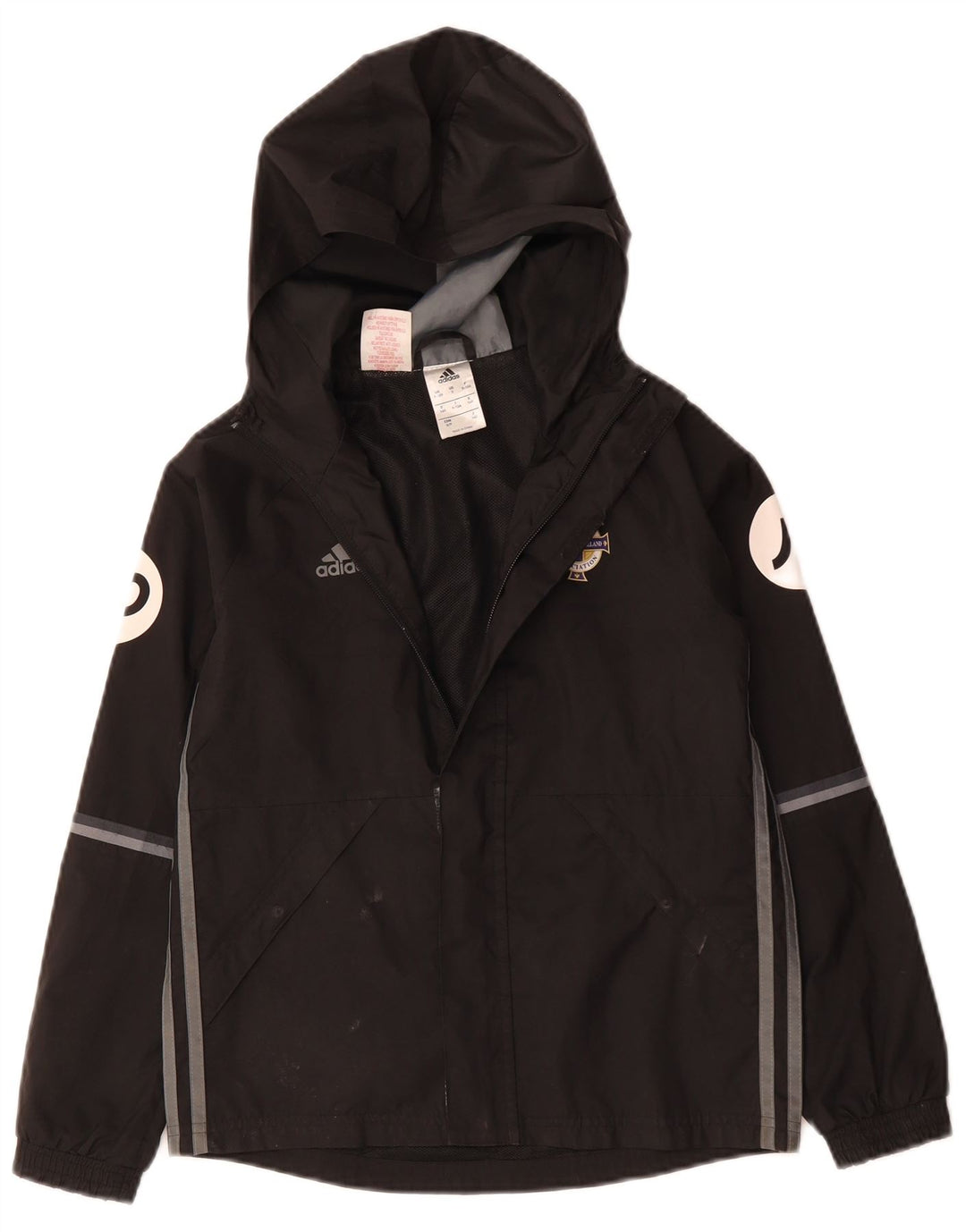 Jachetă de vânt cu glugă cu glugă Adidas pentru băieți, 9-10 ani, poliester negru