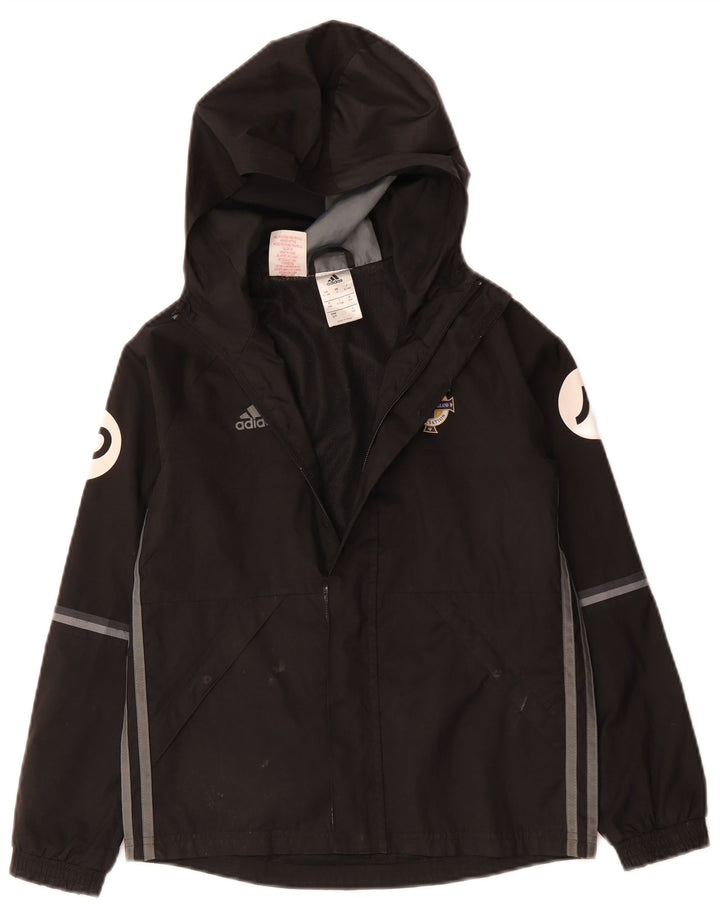 Jachetă de vânt cu glugă cu glugă Adidas pentru băieți, 9-10 ani, poliester negru