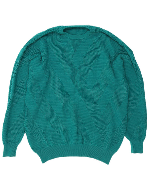 Vintage Mens Crew Neck Jumper Sweater Medium Turquoise