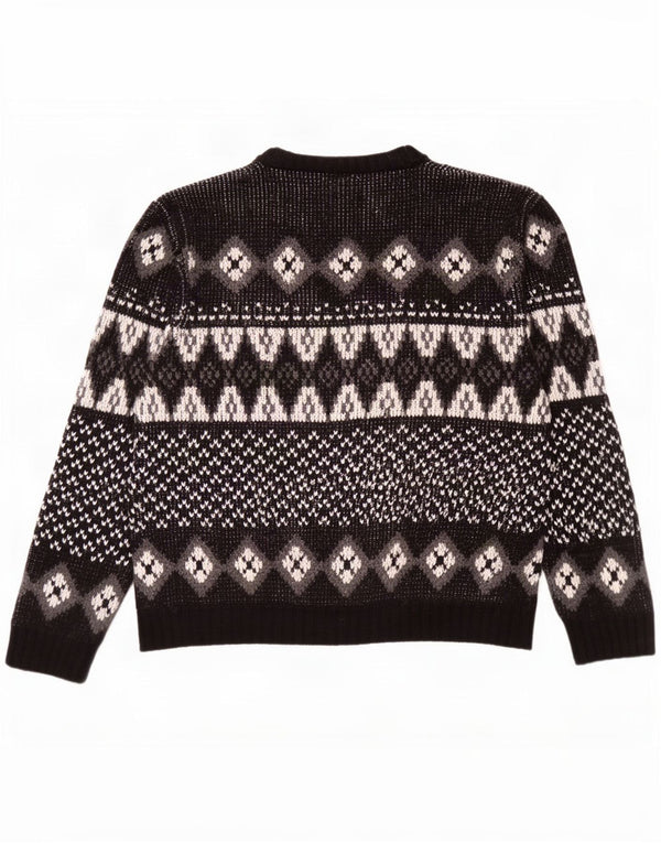 Pulover Vintage pentru bărbați cu gâtul turnat IT 52/54 Large Black Fair Isle