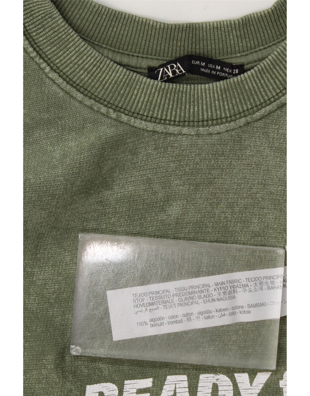 Pulover cu grafic pentru femei Zara UK 14 Bumbac verde mediu