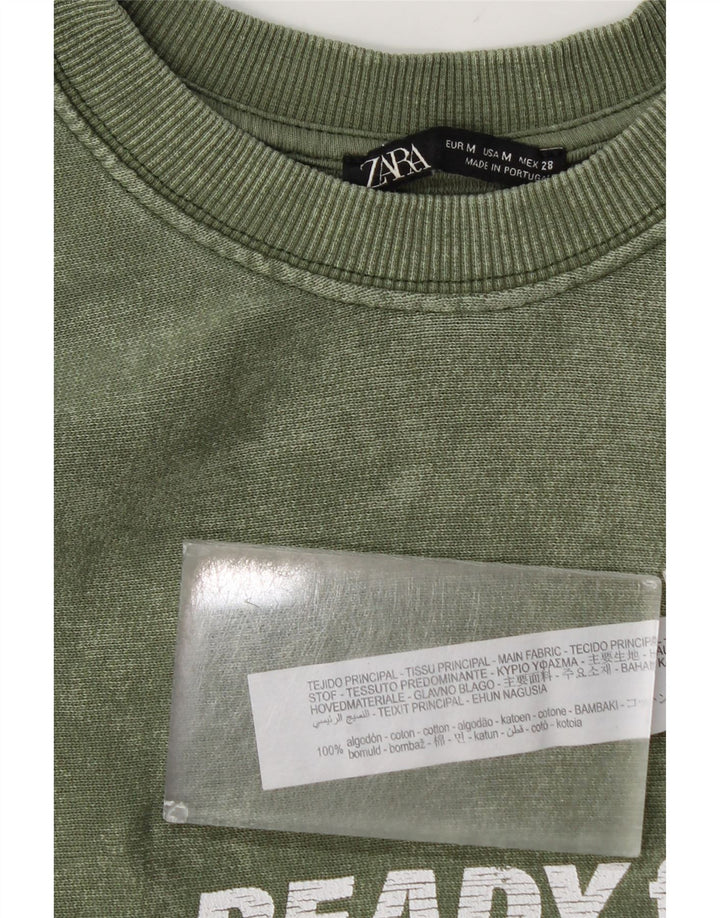 Pulover cu grafic pentru femei Zara UK 14 Bumbac verde mediu