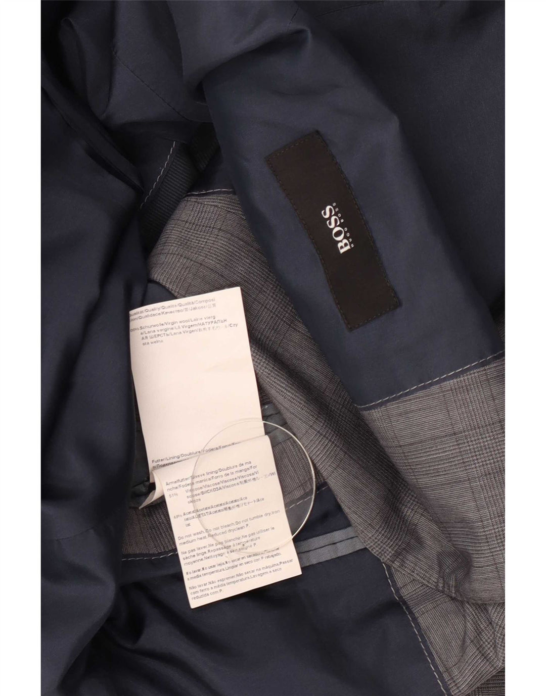 Jachetă pentru bărbați Hugo Boss cu 2 nasturi EU 48 Lână virgină cu carouri, gri mediu