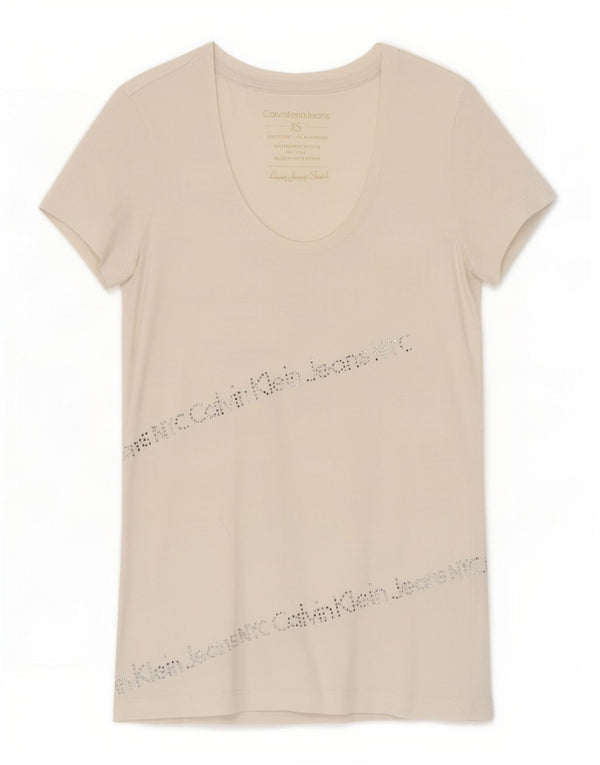 Tricou grafic pentru femei Calvin Klein Jeans Top UK 4 XS Bumbac alb