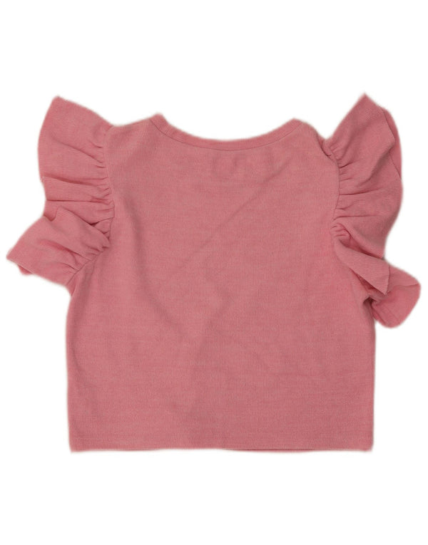 Zara Womens Crop Blouse Top UK 12 Medium Pink Cotton