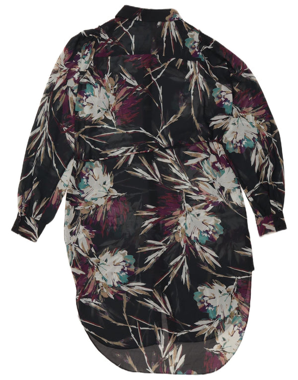 Reiss Womens See Through Oversize Shirt Dress UK 10 Small Black Floral