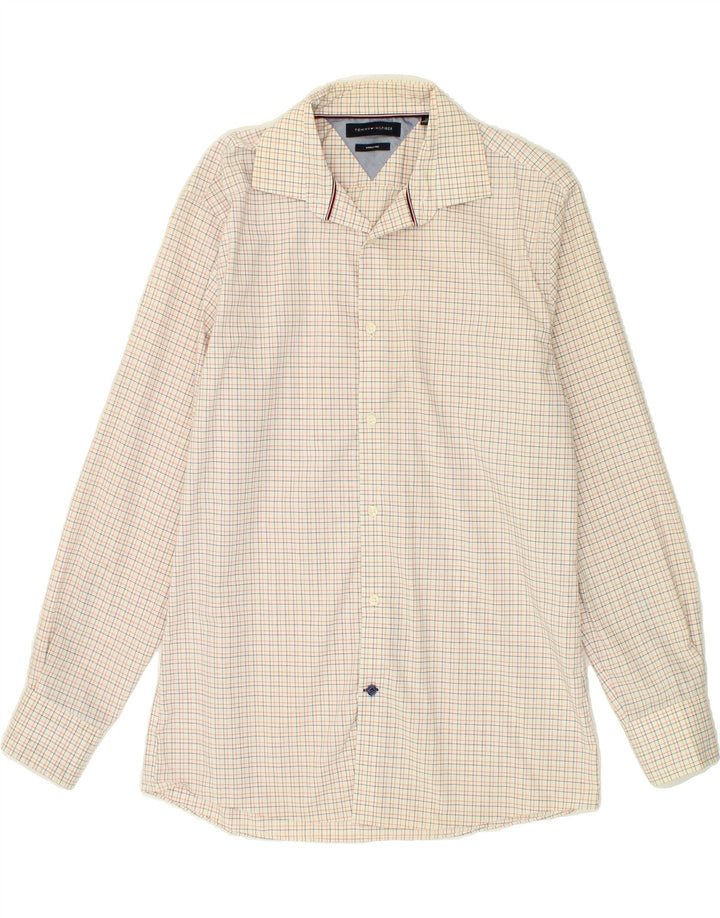TOMMY HILFIGER Mens Wrinkle Free Shirt Size 15 1/2 Medium Beige Check Vintage Tommy Hilfiger and Second-Hand Tommy Hilfiger from Messina Hembry 