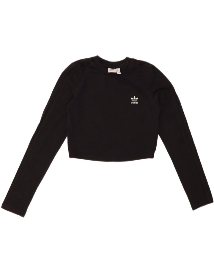 ADIDAS Crop Top pentru femei cu mânecă lungă UK 10 mic bumbac negru