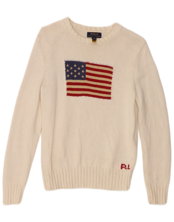Pulover Polo Ralph Lauren pentru fete cu gât de barcă, 14-15 ani, mare, alb