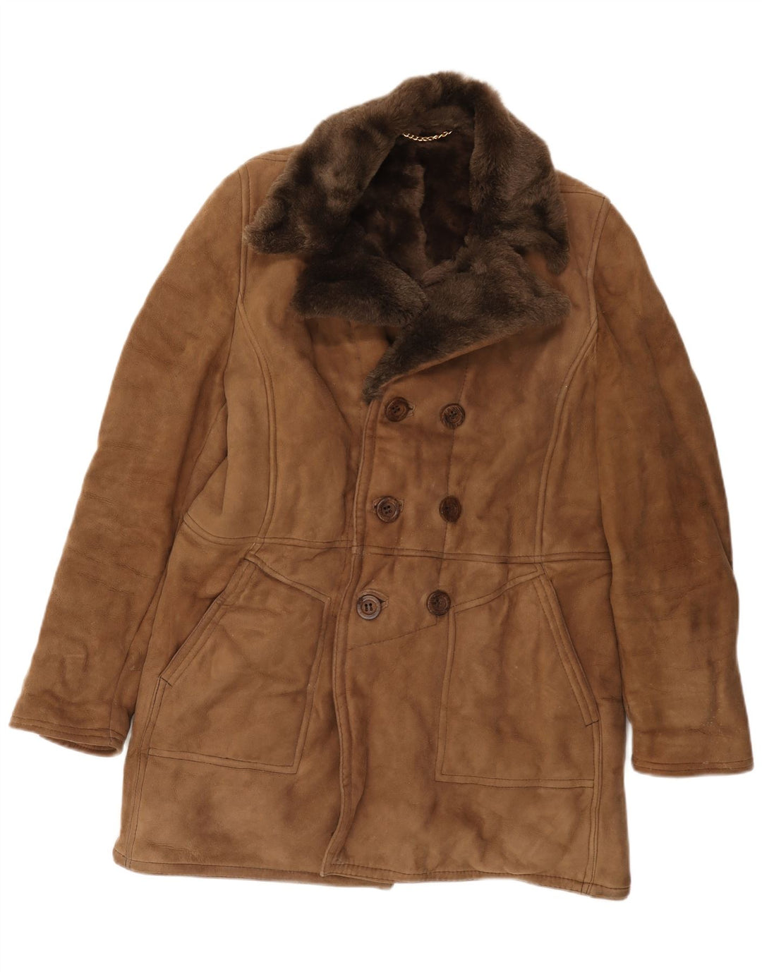 Palton dublu din shearling vintage pentru bărbați IT 52 XL maro