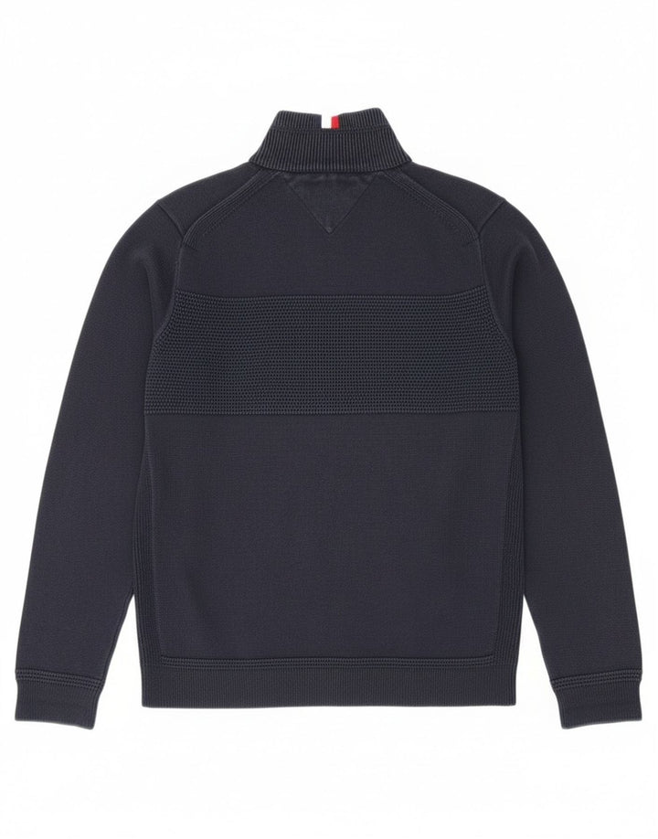 Pulover pentru bărbați Tommy Hilfiger, cu fermoar, cu gât, bumbac mediu albastru bleumarin