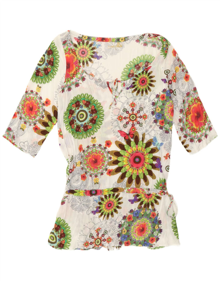 Top cu tunică cu mâneci 3/4 pentru femei Desigual UK 12 Medium White Floral