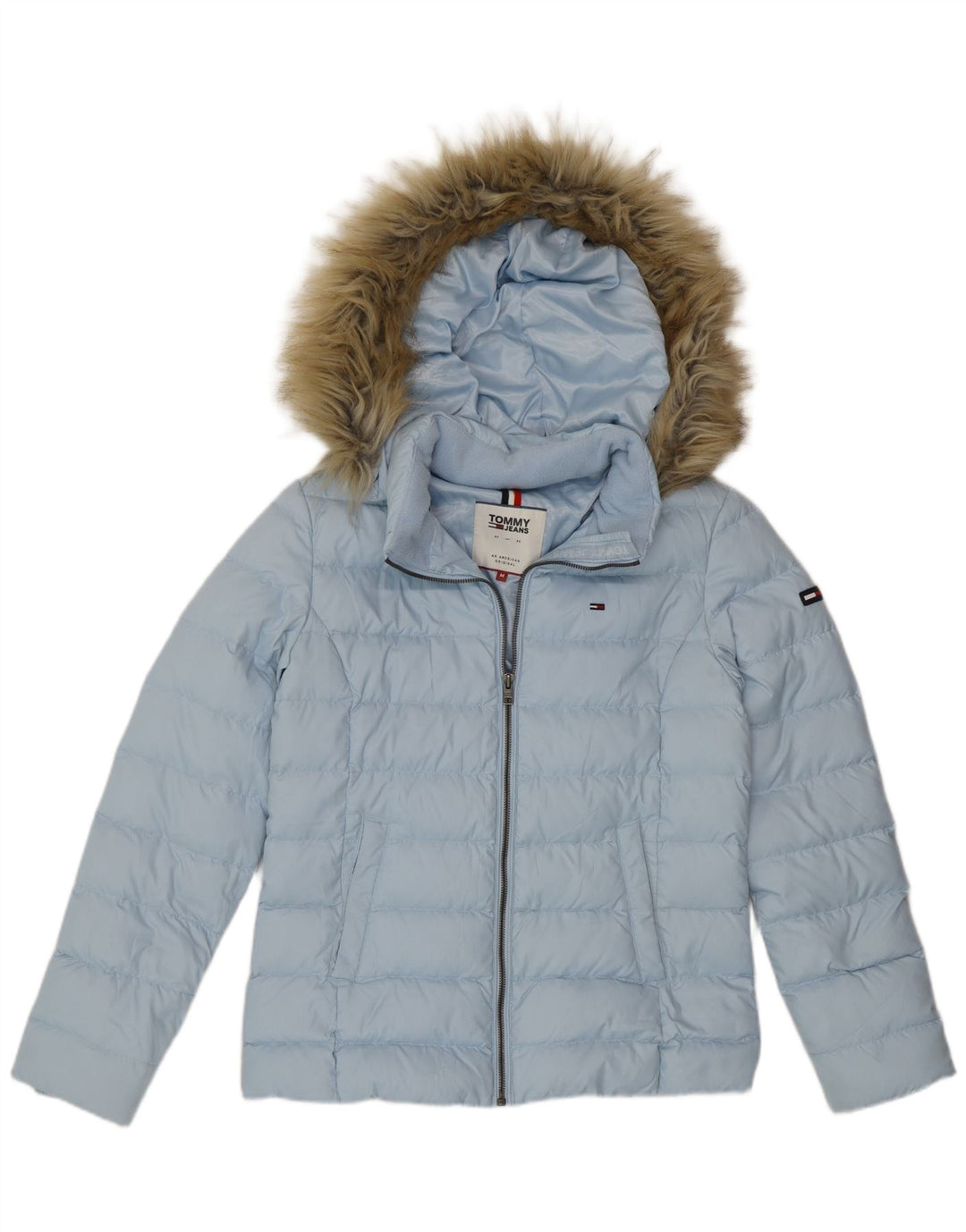 Jachetă căptușită cu glugă Tommy Hilfiger pentru femei UK 14 Poliester albastru mediu