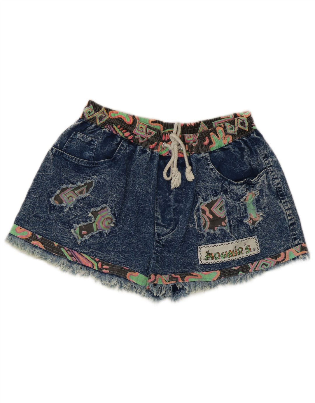 Pantaloni scurți vintage din denim pentru femei, mediu W28, albastru, patchwork