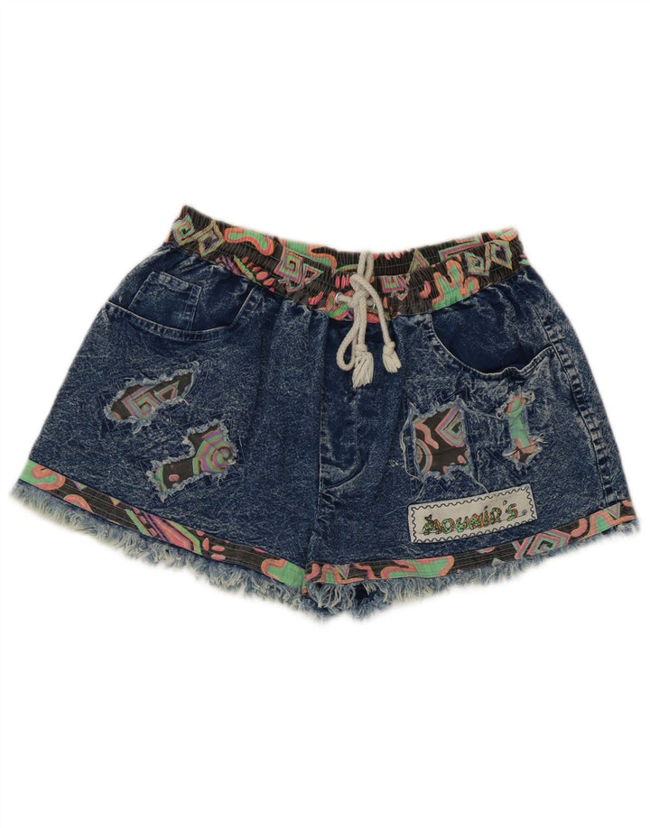 Pantaloni scurți vintage din denim pentru femei, mediu W28, albastru, patchwork