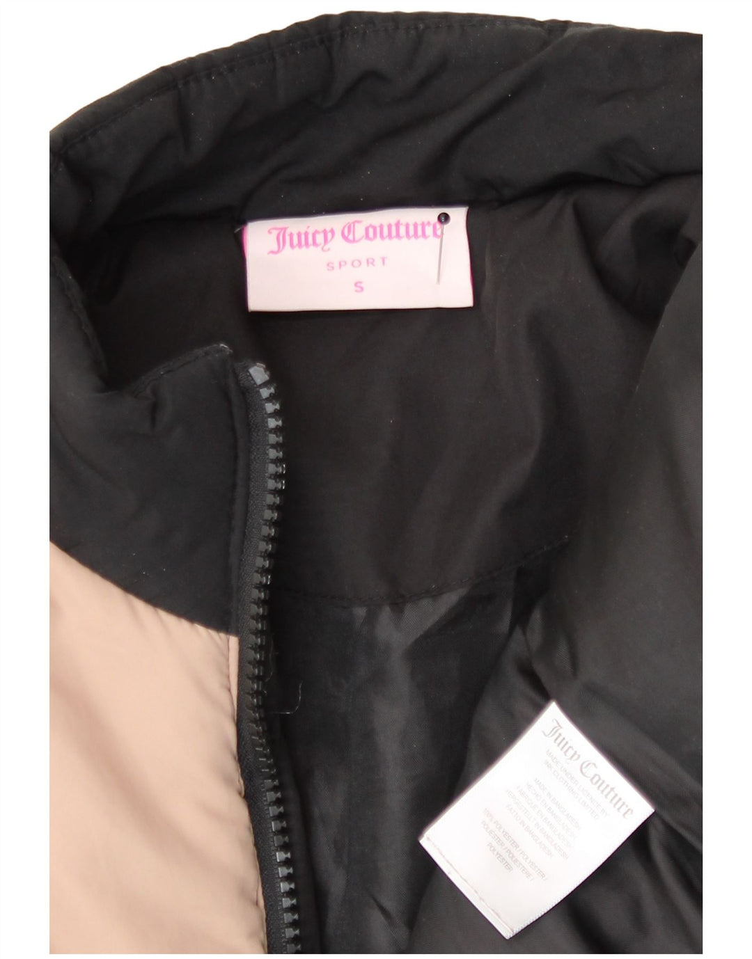 Jachetă căptușită Juicy Couture Crop pentru femei UK 10 Small Black Colorblock