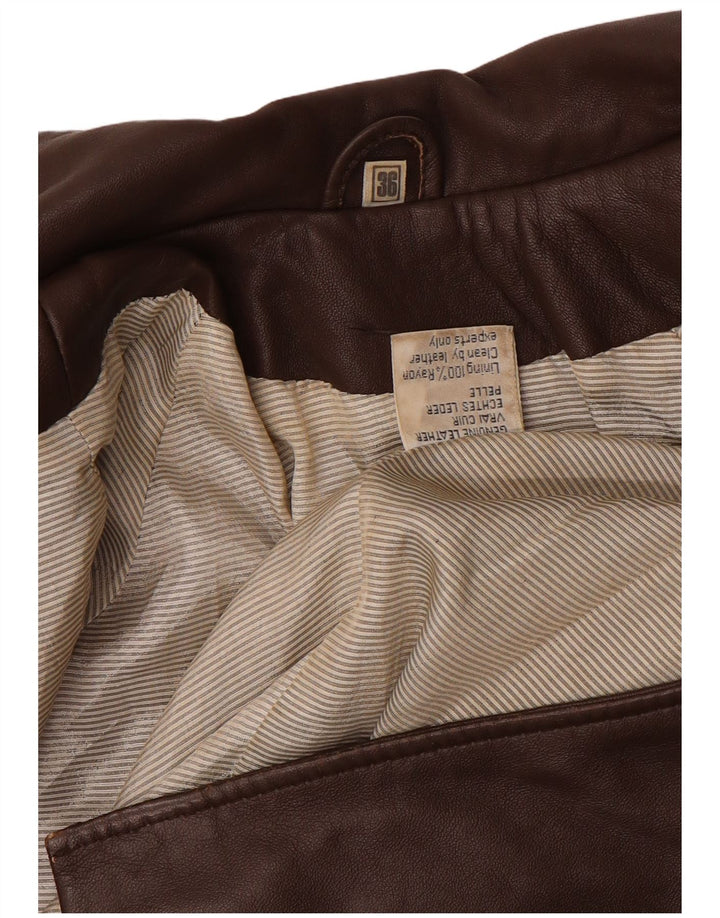 Palton din piele vintage de damă supradimensionat EU 36 din piele maro mică
