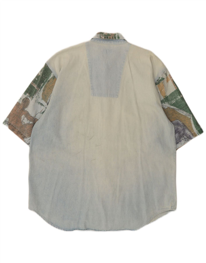 Cămașă de blugi vintage cu mânecă scurtă pentru bărbați, mare, albastră, retro