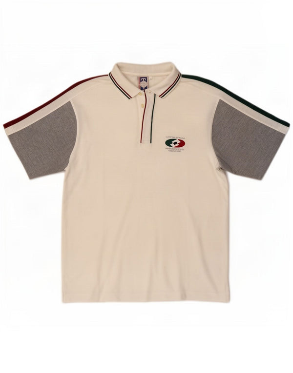 Tricou polo pentru bărbați Lotto, mare, alb, din bumbac color bloc