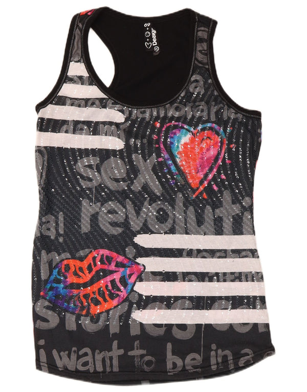 Desigual Womens Graphic Vest Top UK 18 XL Poliester negru