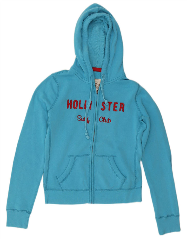 Pulover HOLLISTER pentru damă, cu fermoar și grafic, bumbac albastru mediu UK 14