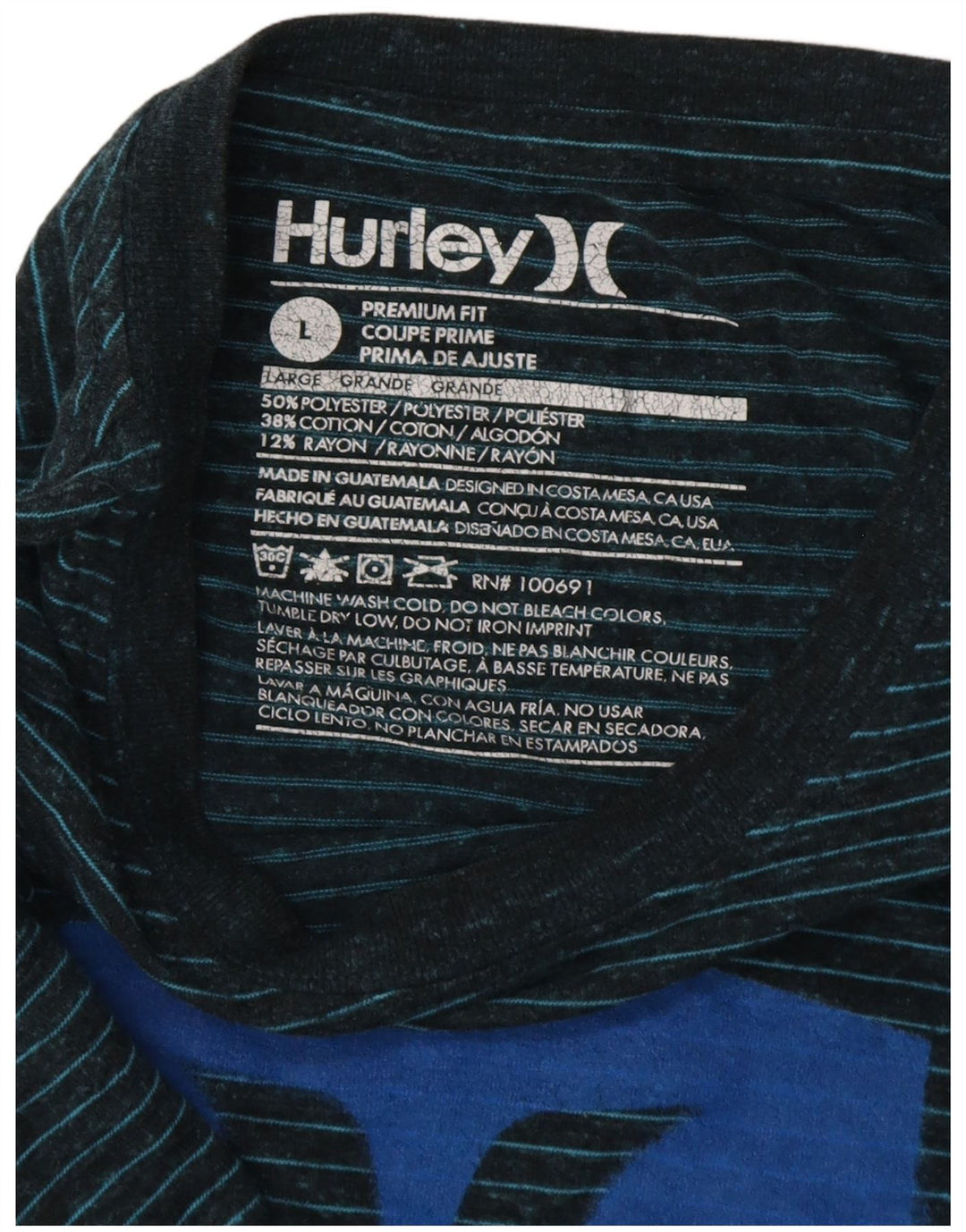Tricou grafic HURLEY Premium Fit pentru bărbați Top mare, albastru, poliester cu dungi