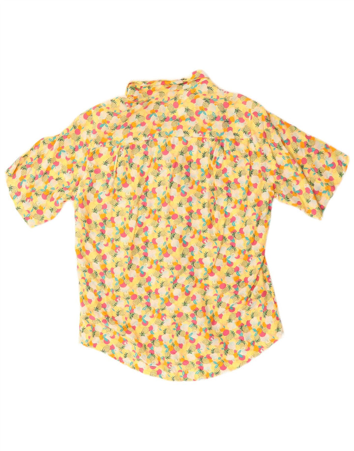 Bluză cămașă vintage pentru femei cu model abstract, UK 14, galben mare