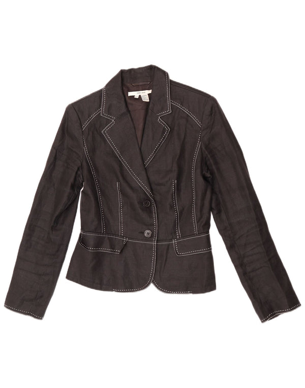 Zara Womens 2 Button Blazer Jacket EU 40 Medium Black Ramie