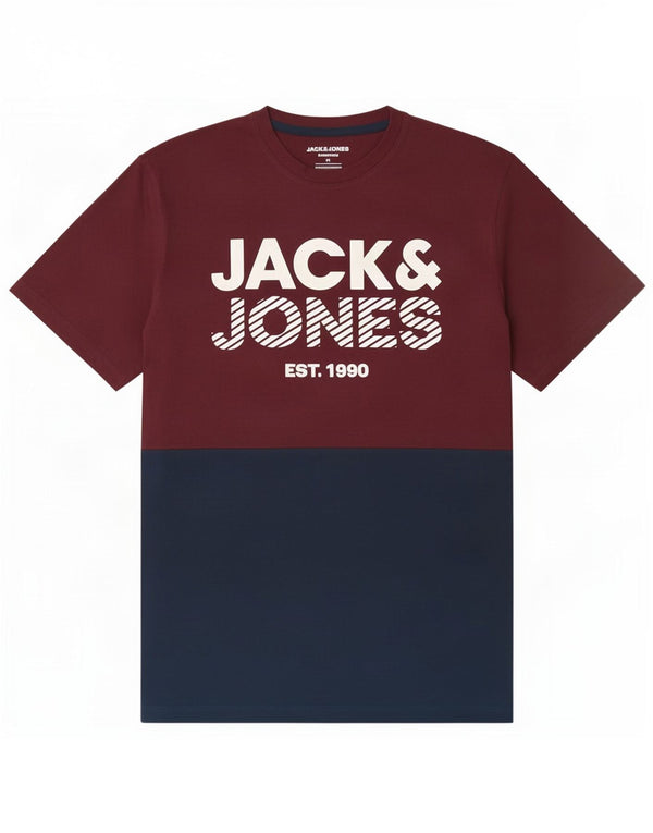 Tricou cu grafic Jack & Jones pentru bărbați Top mediu burgundă din bumbac color bloc