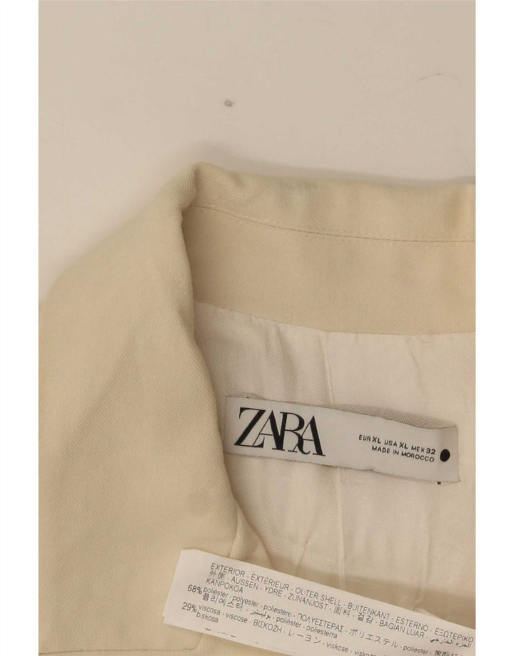 Jachetă Blazer pentru femei Zara, cu două piept, UK 14 XL Poliester alb