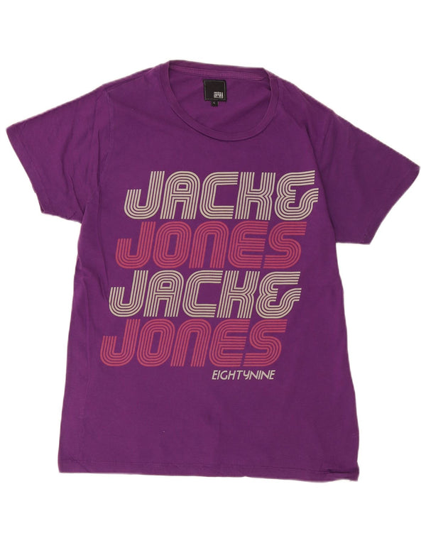 Jack & Jones Mens Graphic T-Shirt Top Large Purple Cotton