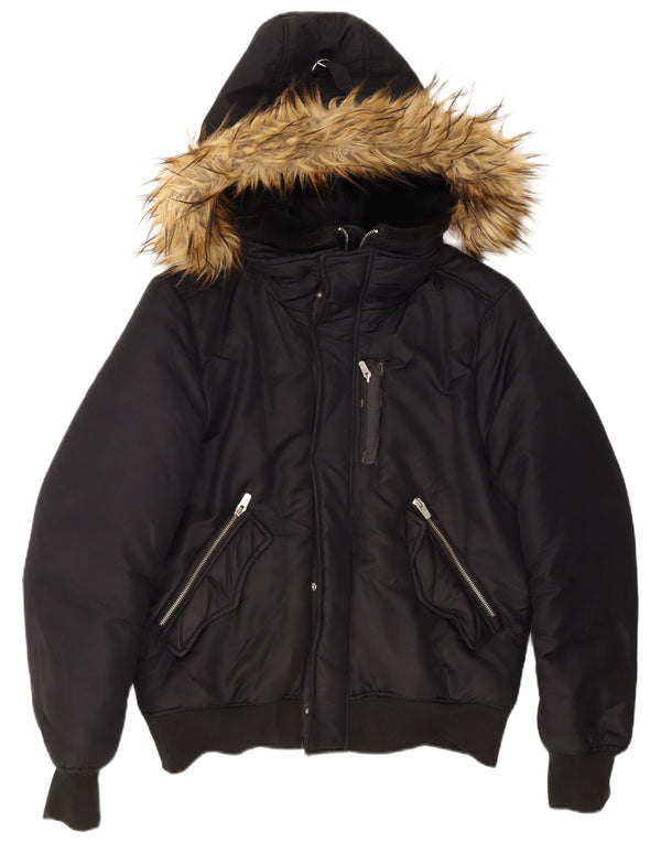 Bomber pentru bărbați Zara, cu glugă, UK 40, mare, albastru, poliester