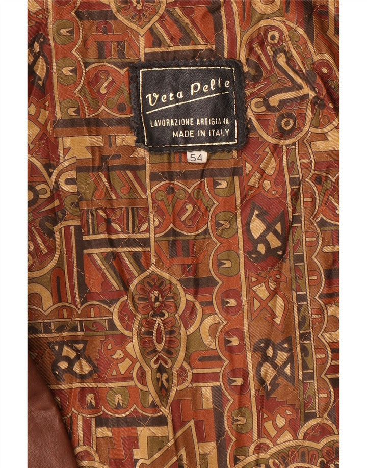 Palton din piele vintage pentru bărbați cu glugă IT 54 2XL din piele maro