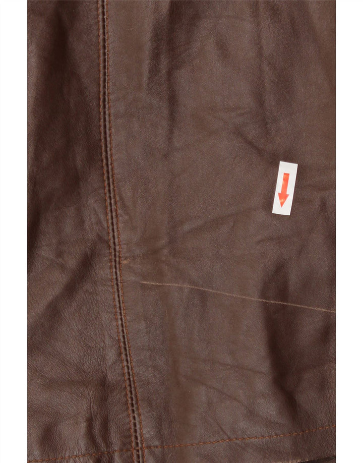 Palton din piele vintage cu glugă pentru femei IT 44 din piele maro medie