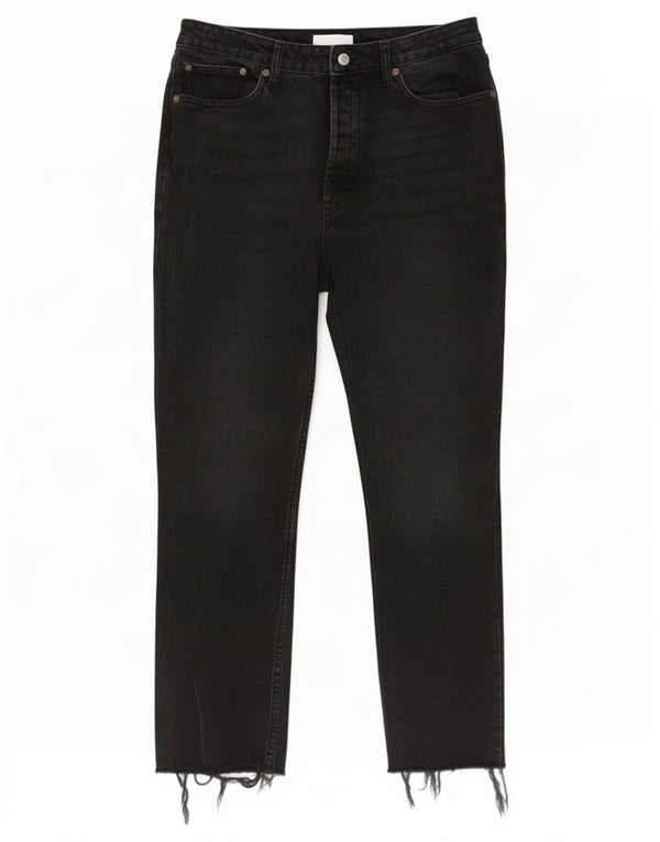 Zara Womens Distressed Straight Jeans EU 40 Medium W30 L26 Black Cotton