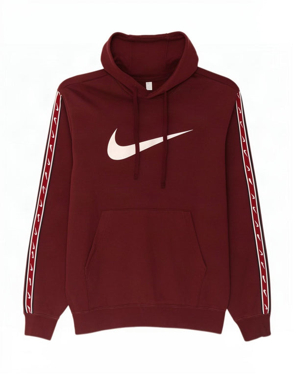 Pulover Nike pentru bărbați cu capota cu grafică, bumbac mic de culoare burgundă
