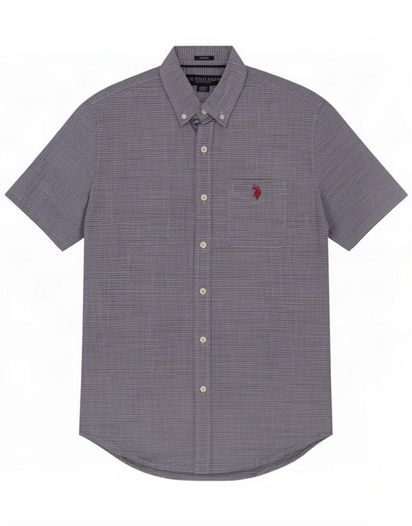 S.U.A. Polo Assn. Cămașă cu mânecă scurtă pentru bărbați Medium Blue Pinstripe Bumbac